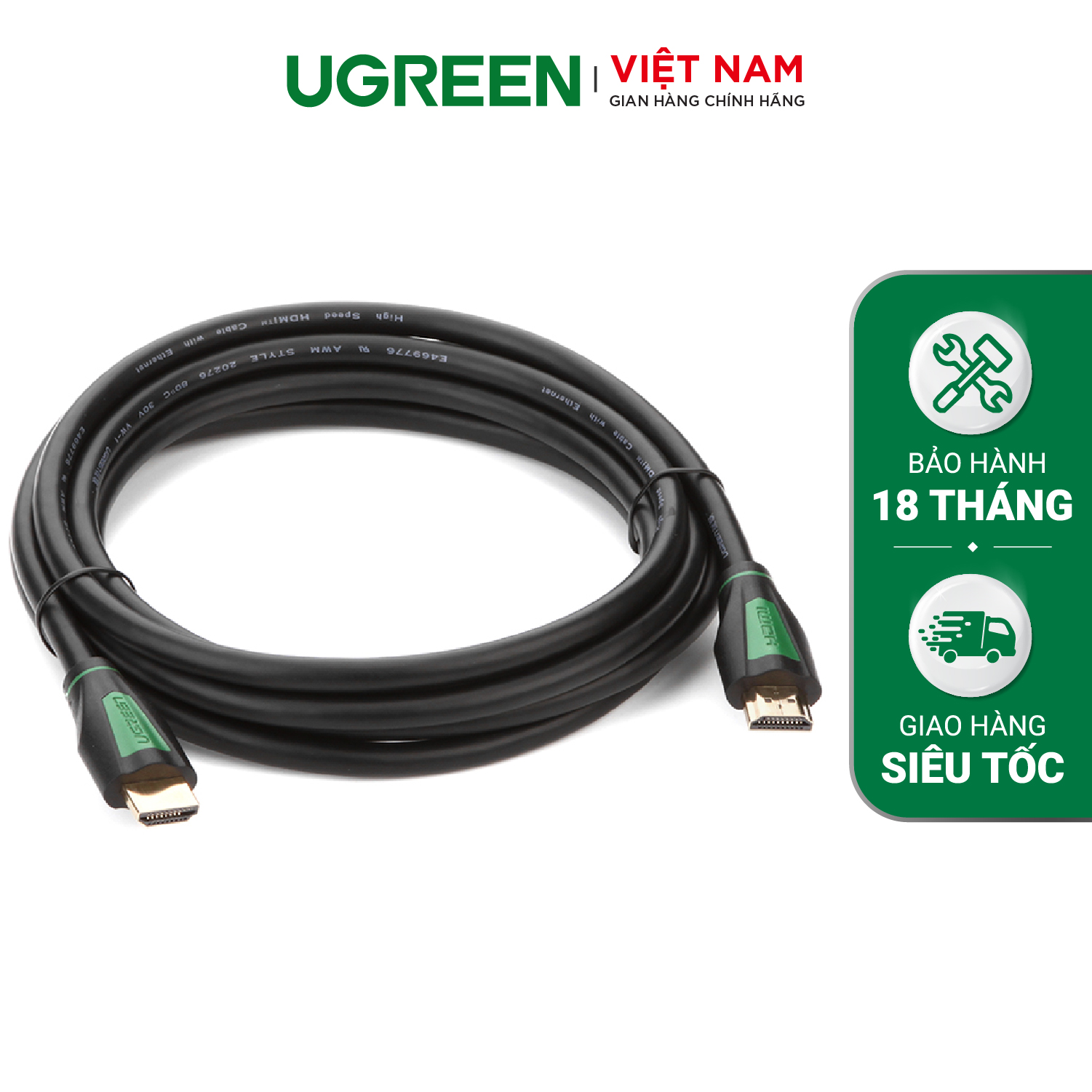 Dây cáp HDMI 2.0 4K/60Hz UGREEN HD116 thuần đồng khử Oxy hóa, dài 0.5m 1m 2m 3m - Tương thích với SmartTV, đầu DVD, Set top box, máy chiếu