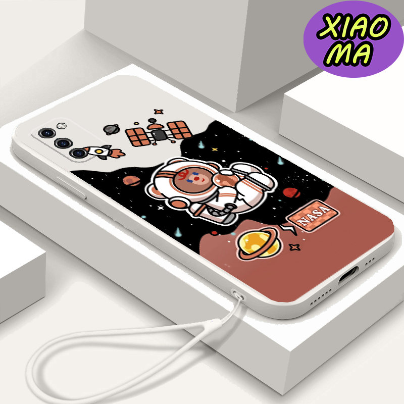 For Samsung A02S CellPhone Case Cute Bear Universe Moon Pattern Candy Color Phone Case