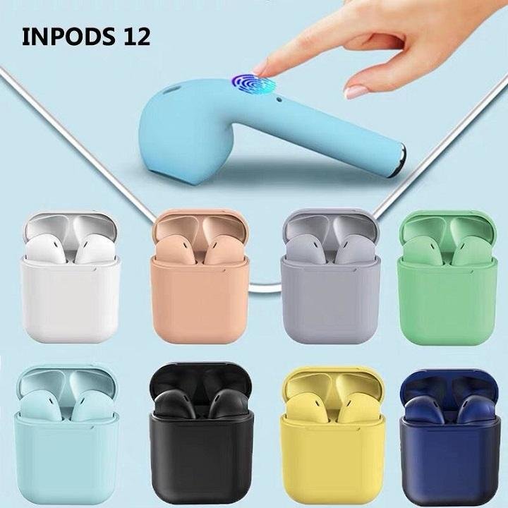 Tai nghe Bluetooth Inpod i12 TWS 5.0 không dây cho iPhone và Android kèm Hộp sạc - Hàng nhập khẩu