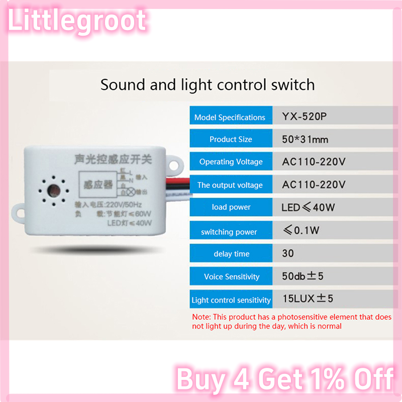 Littlegroot [HOT FASHION] 220V Voice Sensor Switch Indoor Intelligent Auto On Off Lights Switch Detector