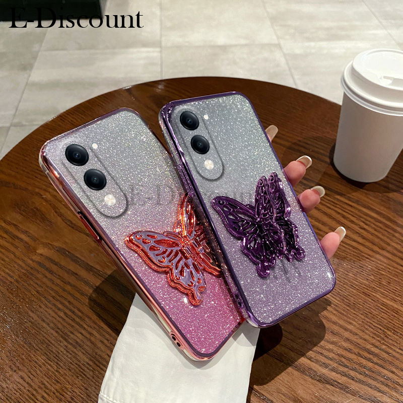 New Phone case Vivo Y04 Y29S Back cover with Cute Butterfly Stand Luxury Slim Gradient Clear Plating Glitter Girls For Vivo Y29S Y04 case. 