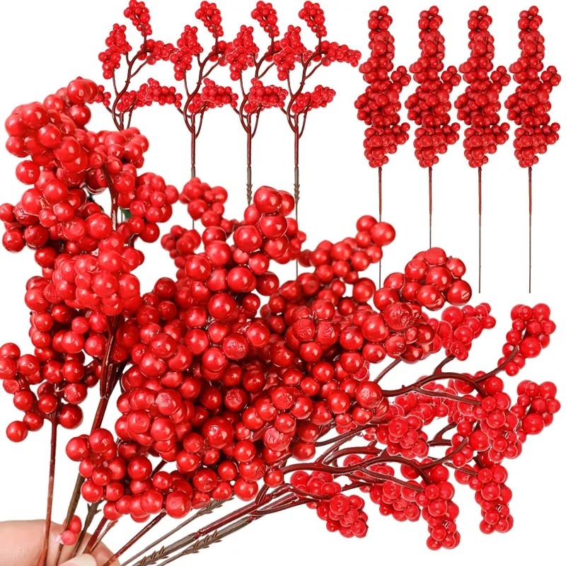 5PCS Christmas Berries Pine Branches Artificial Red Berry Wreath