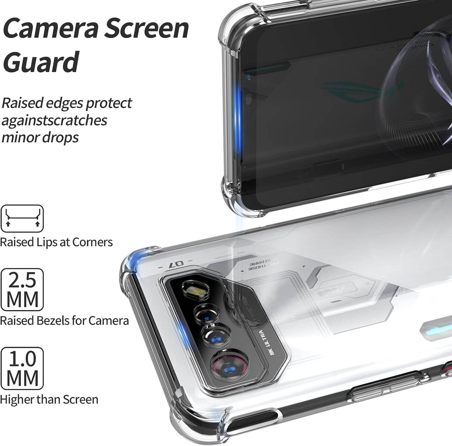 lthmy for Asus ROG Phone 7 / 7 Ultimate Transparent Soft Gel TPU Reinforced Corners Cushion Bumper Shockproof Drop Protection Case Cover.