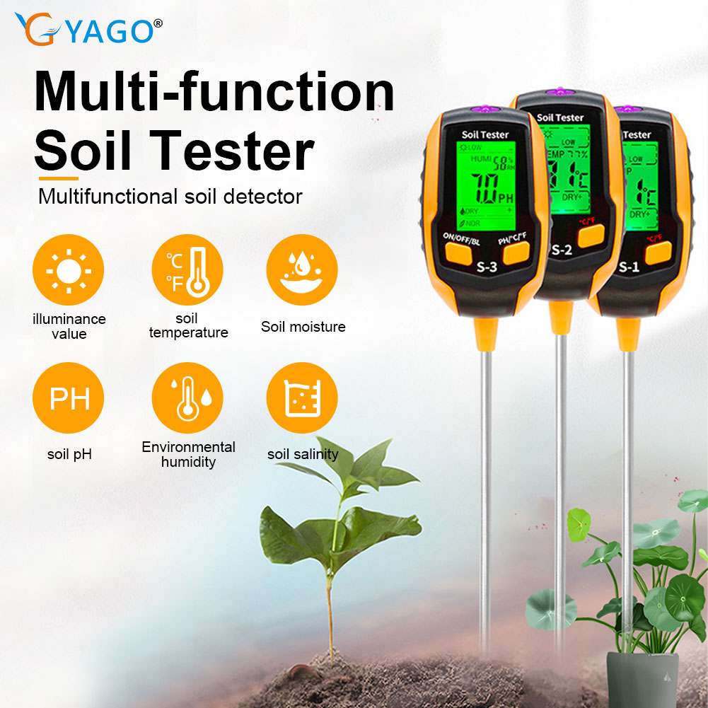 6-in-1 Soil Moisture Meter  Digital pH Meter Soil Salinity Tester Moisture/Temperature/Sunlight/Environment Humidity Meter  Soil Tester for Garden  Lawn  Farm