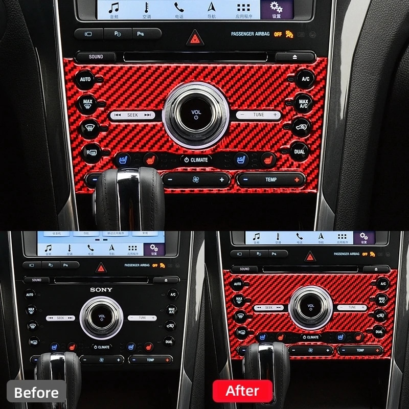 Carbon Fiber For Ford Explorer 2013-2019 Accessories Interior Car Central Control Button Panel Decoration Frame Cover Stickers