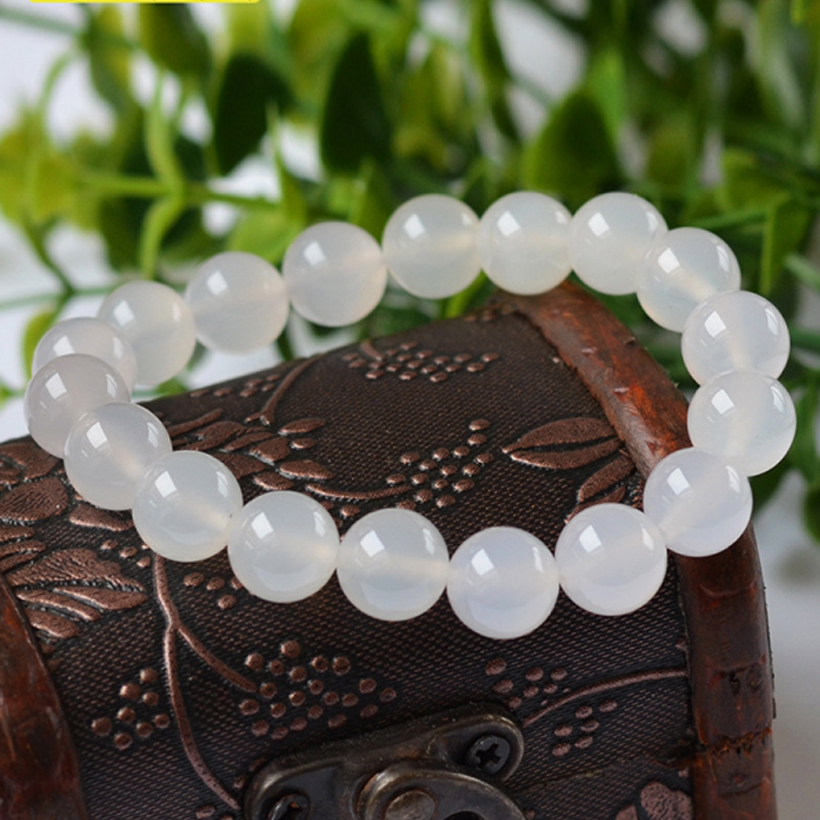 VÒNG TAY PHONG THUỶ **ĐÁ MÃ NÃO** TRẮNG 8LY CHO NỮ [ PHÙ HỢP MỆNH KIM - THUỶ ].