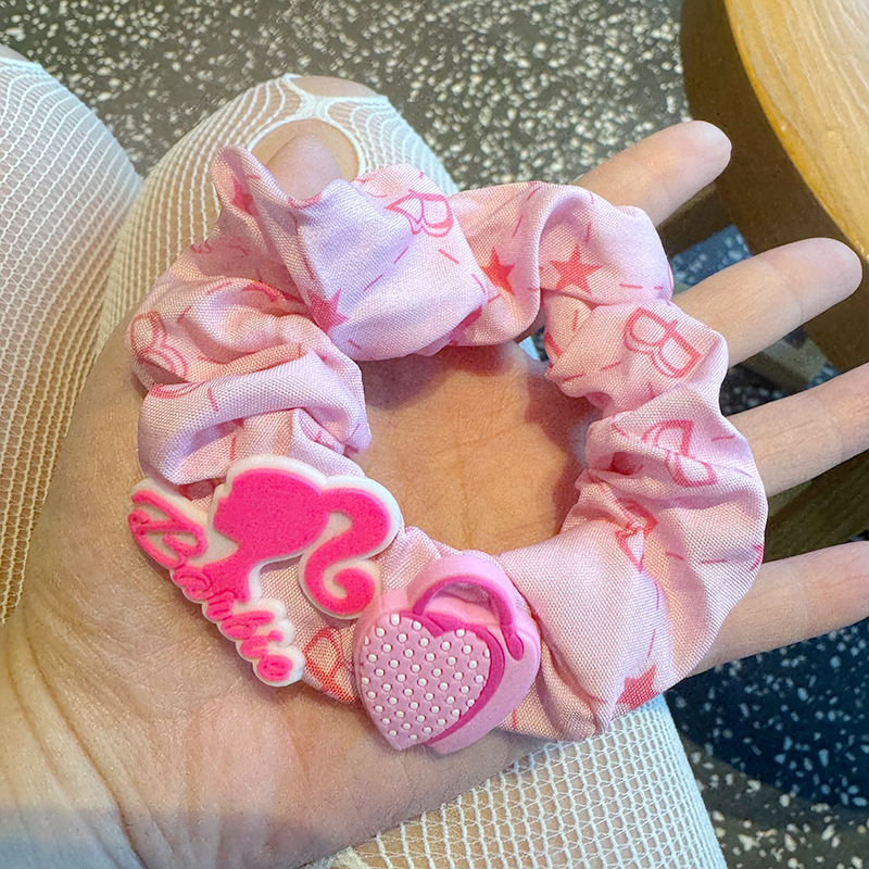 Dây buộc tóc màu hồng, dây buộc tóc ruột già barbie, dây buộc tóc trái tim thiếu nữ sức sống, dây buộc tóc cô gái mềm mại dễ thương, dây buộc tóc