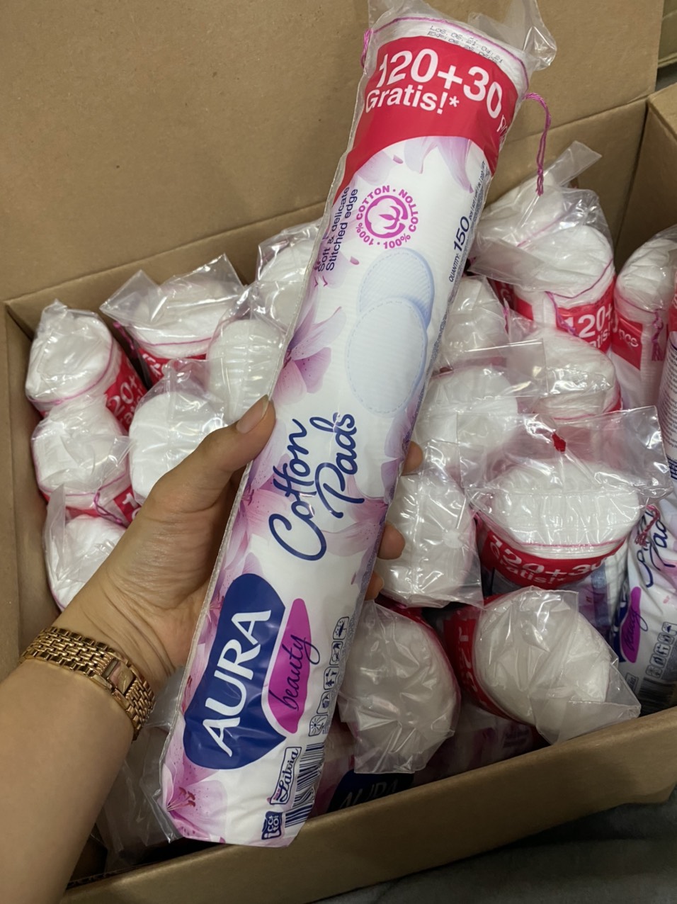 Combo 3 Bông tẩy trang Aura 150 miếng