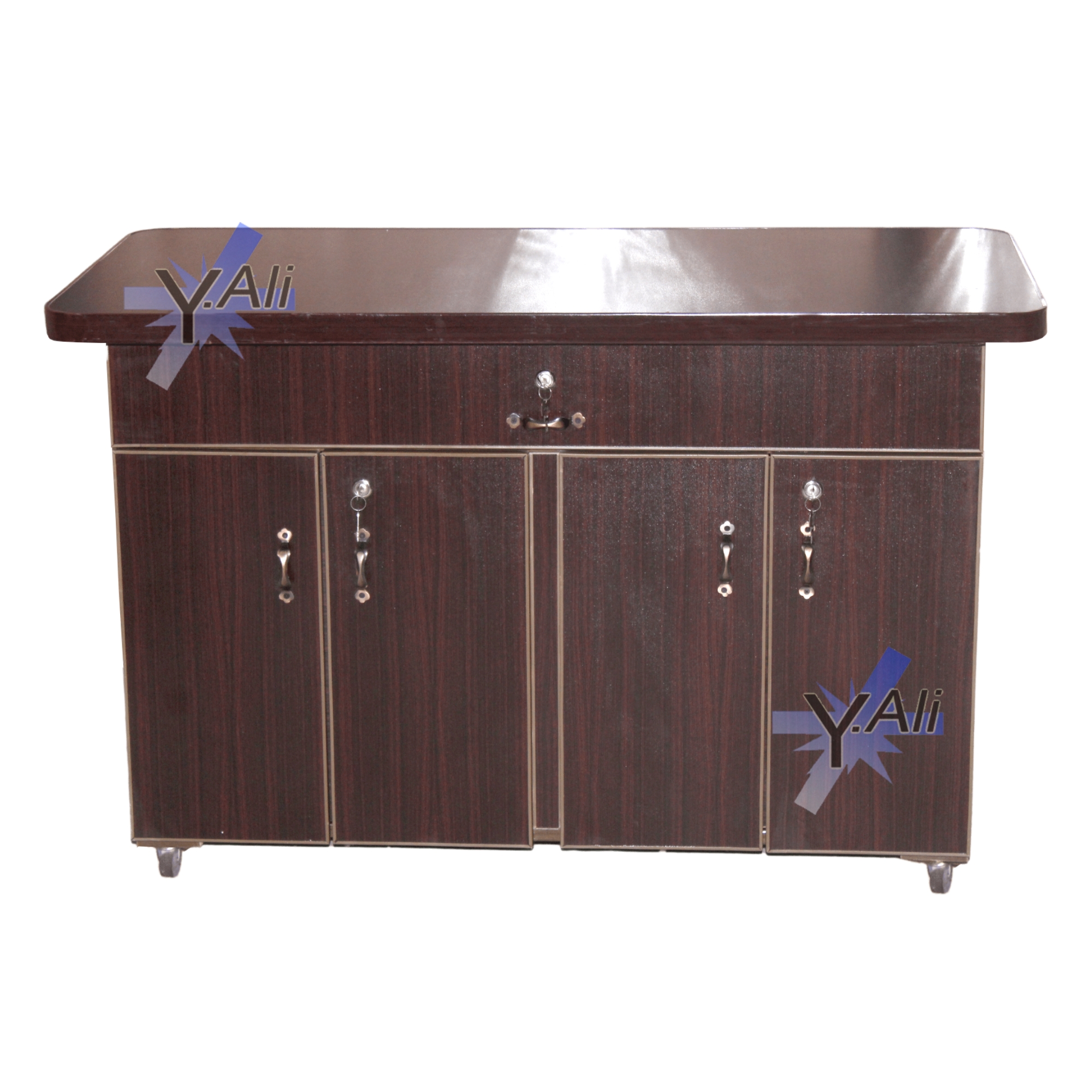 IS13%204%20feet%20Wooden%20four%20Door%20Large%20Drawer%20Iron%20Stand-%20Brown%20-%20Iron%20board%20Iron%20table%20cabinet%20cupboard%20-%20Image%203