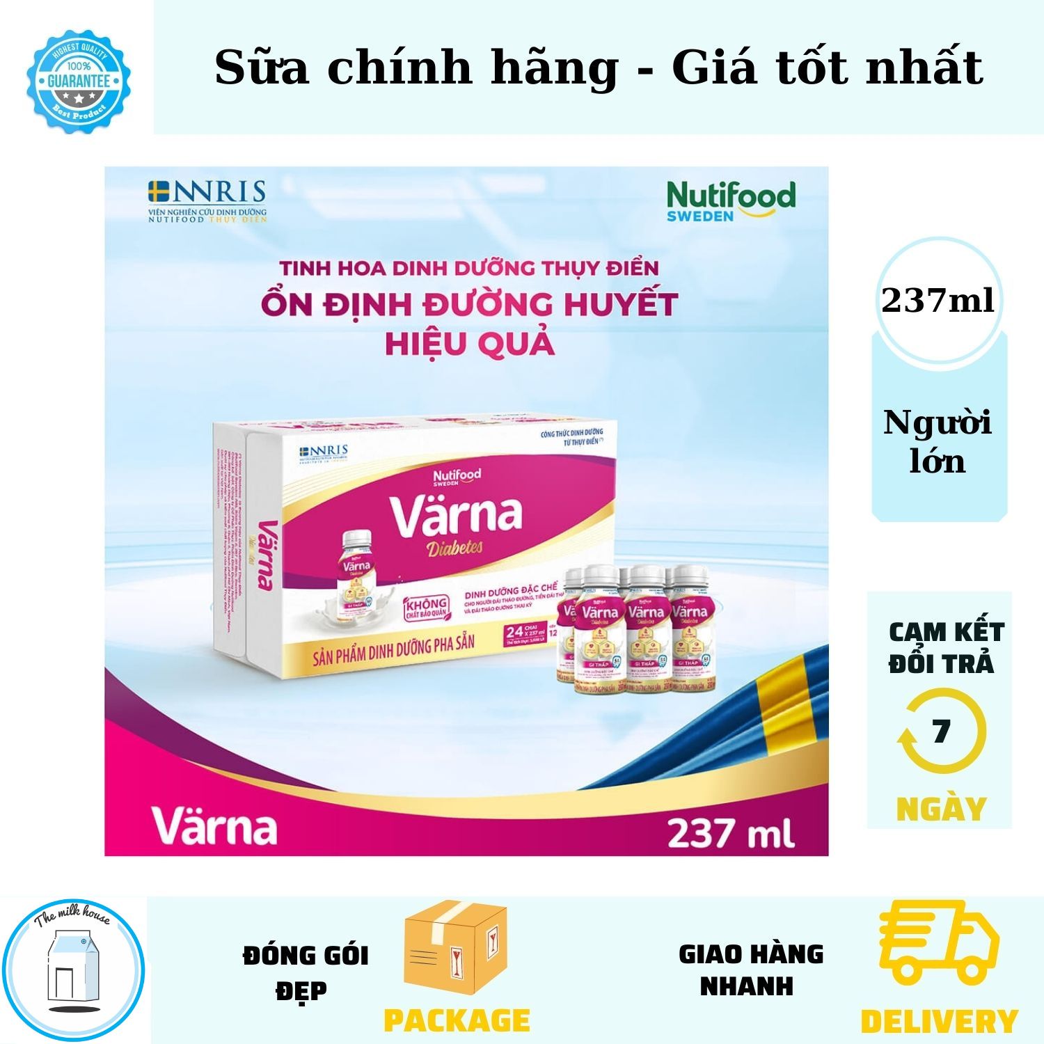 Sữa Varna Diabetes 237ml pha sẵn lốc 24 chai thumbnail