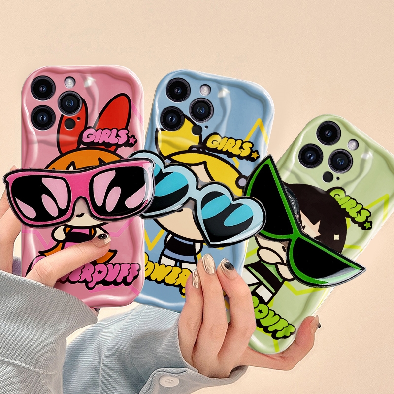Hontinga for OPPO A3x Back Cover With Holder Fashion Girls Texture Phone Case Wavy Edge Soft Silicone Cover. 