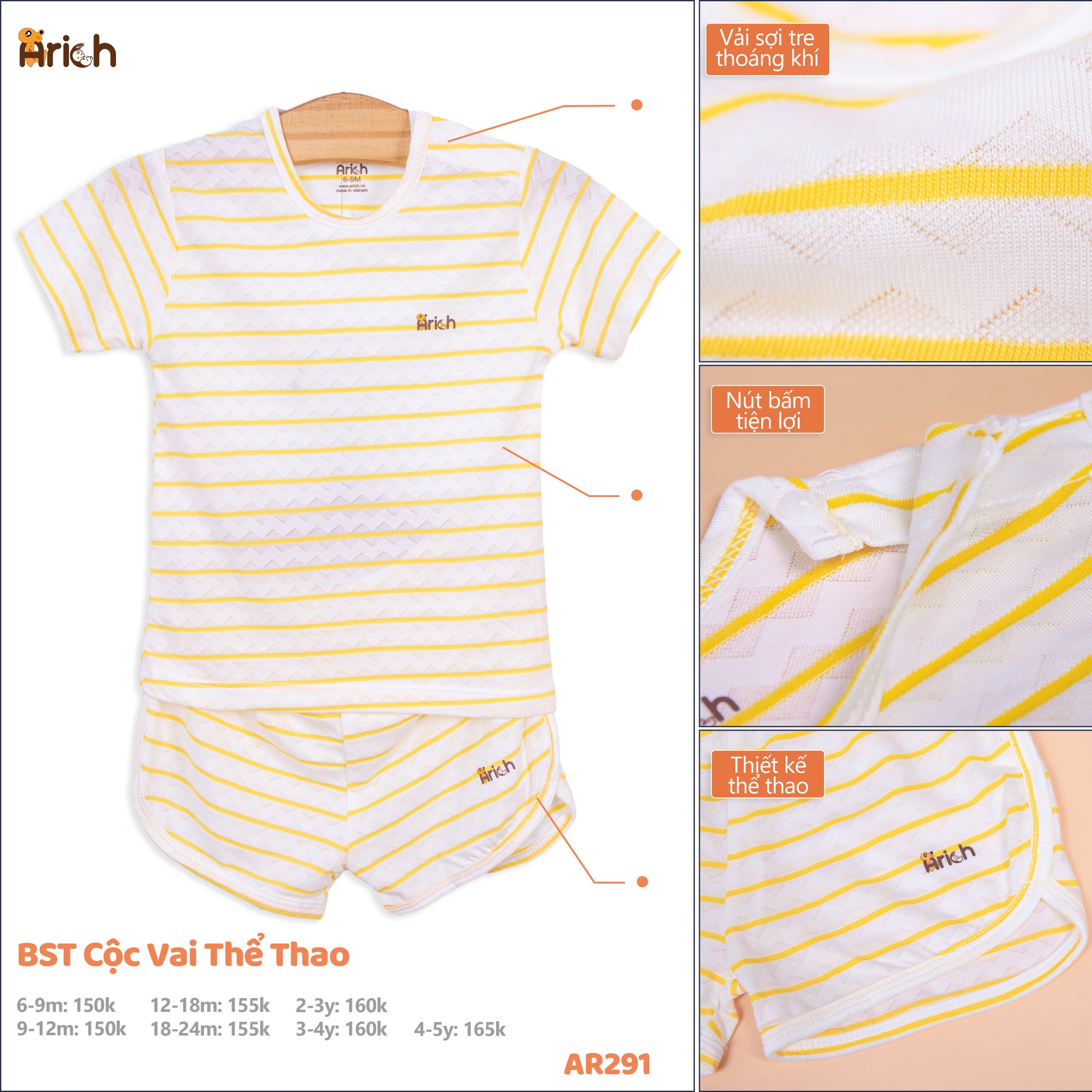 Bộ cài vai thể thao vải sợi tre Arich