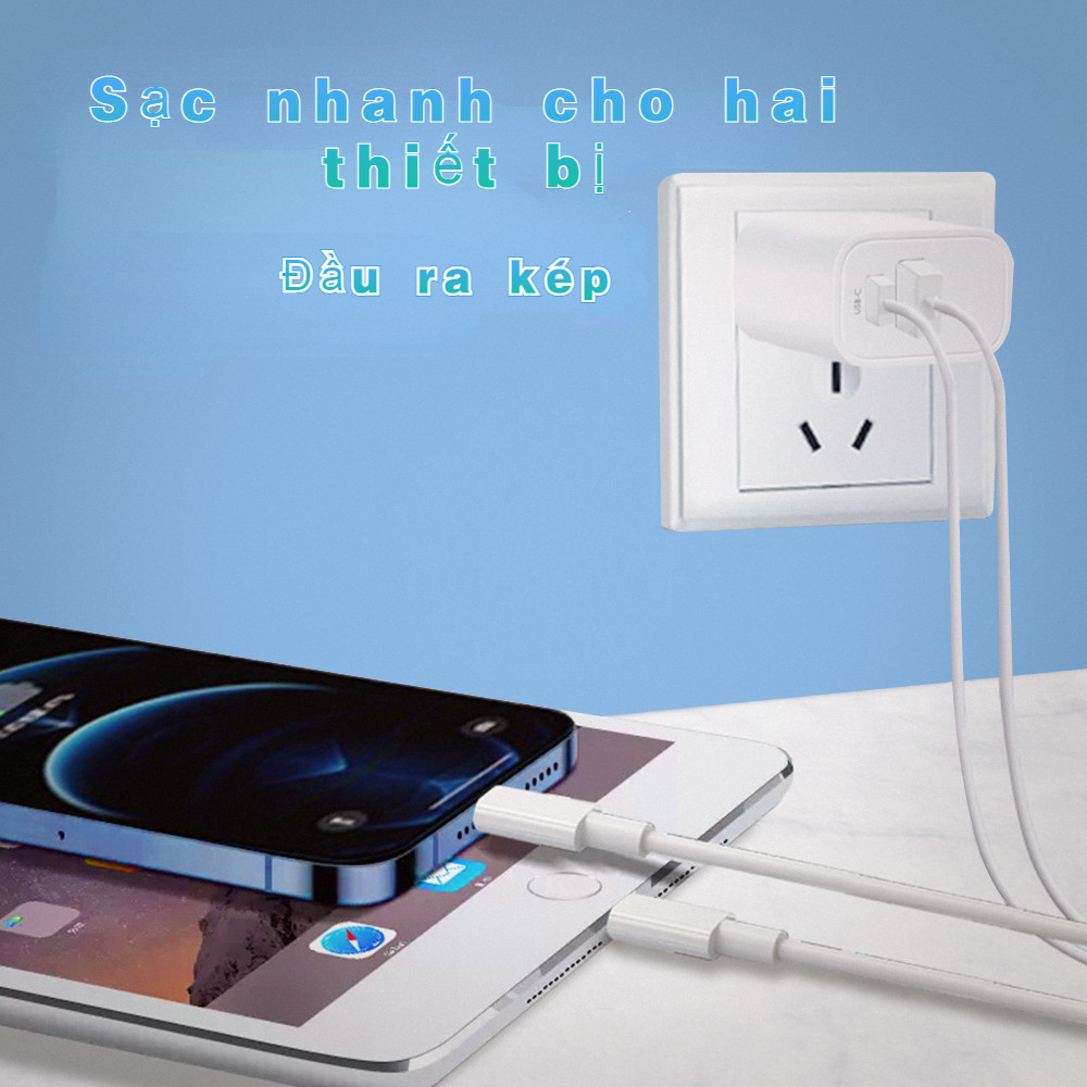 Đầu sạc PD sạc nhanh Type Cổng kép (A+C) sạc nhanh USB Type C