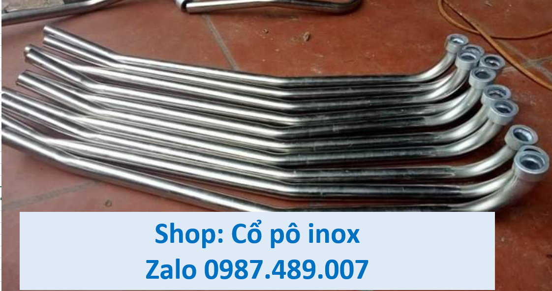 Cổ pô wave a110/100 độ lắp pô rsx, inox 304, phi 22