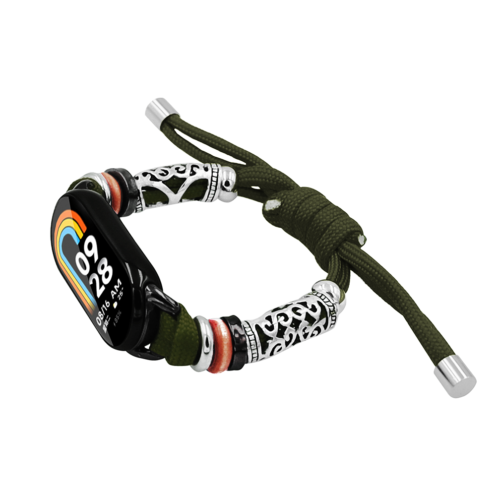 Hand woven Tibetan Silver Beaded Adjustable Bracelet Suitable For Mi Band 8 Fashion Leather Braided Rope Bracelet