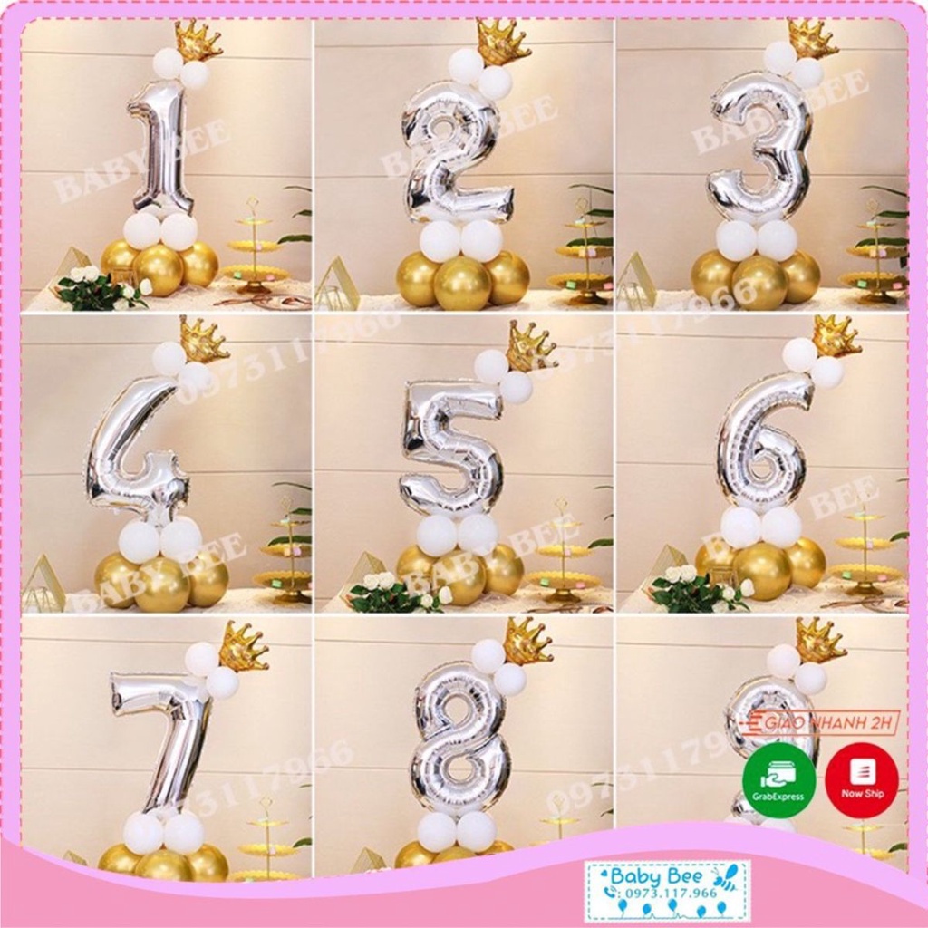 Bóng số màu bạc size đại 32inch/70cm trang trí tiệc party sinh nhật - Baby Bee