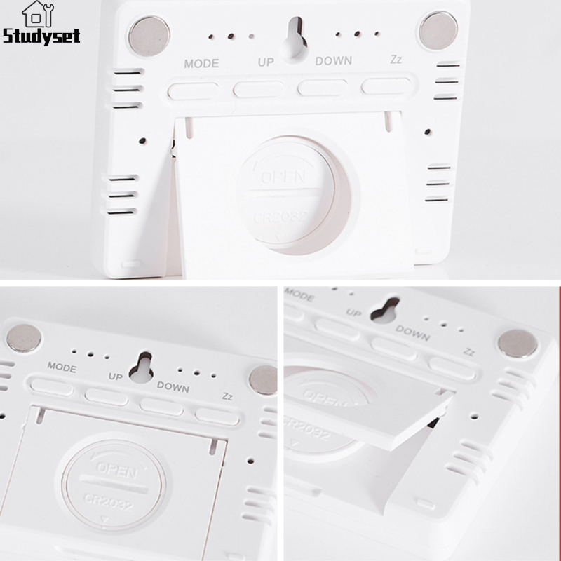 Studyset IN stock Temperature Humidity Meter Multi-function Magnetic Design Large Screen Electronic Alarm Clock Digital Thermometer Meter