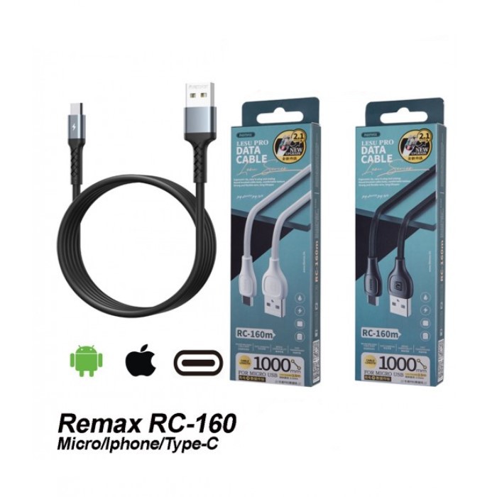 (Hàng Chính Hãng) Cáp Sạc Remax RC-160i | 160m | 160a cổng Lightning | Type C | Micro USB max 2.1A