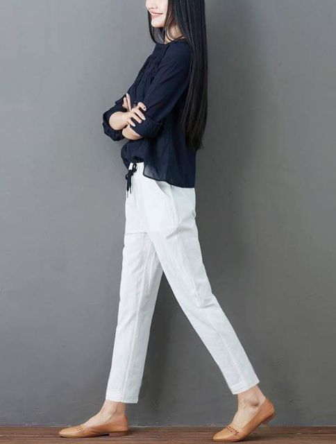 Quần baggy nữ, quần đũi chun nơ