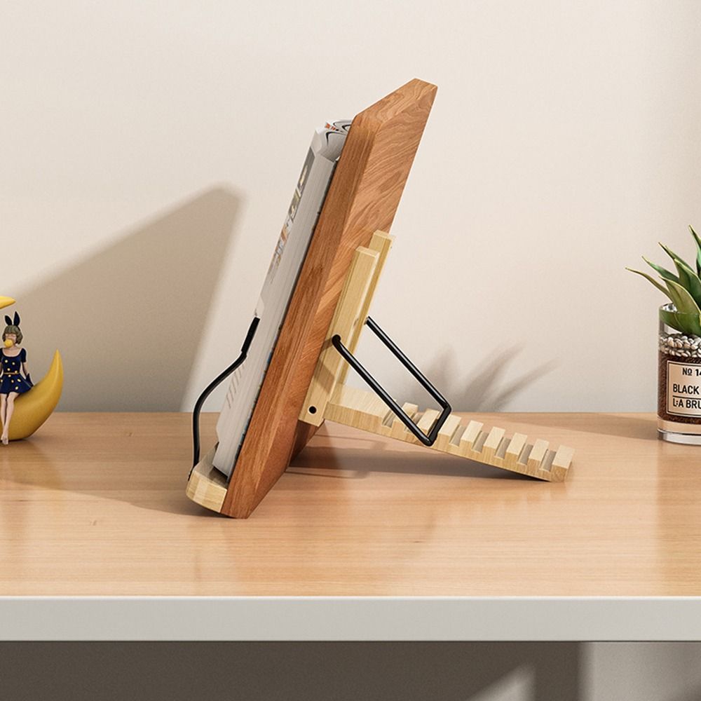 Portable Adjustable Angle Book Holder Tray Foldable Multi-Position Support Wooden Reading Stand 8 Modes with Clip Cookbook Bracket Reading. 