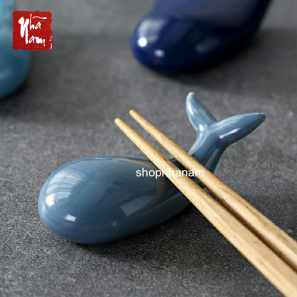 Ceramic Whale Statue Holding Chopsticks on the Dining Table