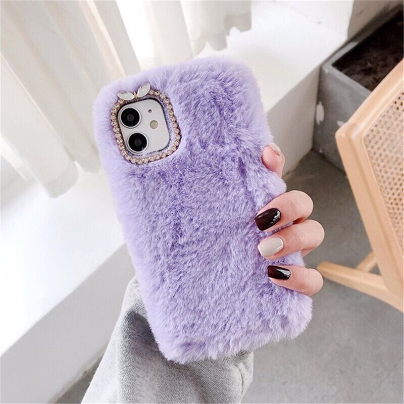 Colorful Warm Fluffy Soft Plush Phone Case For iPhone 15 Pro Max