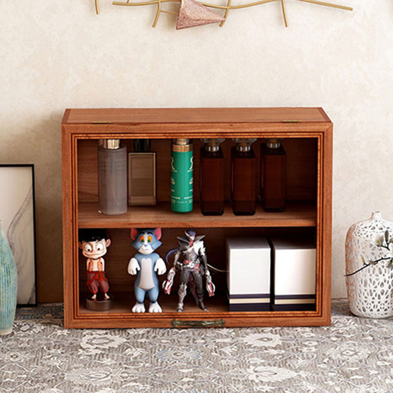 HANGDIAN【Miễn phí vận chuyển】Hộp lưu trữ Retro gỗ đặc, hộp đồ chơi sưu tập cốc, hộp lưu trữ kiểu ngăn kéo Búp bê làm bằng tay, Giá trưng bày mỹ phẩm để bàn