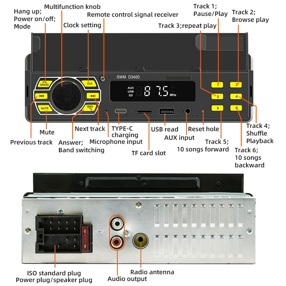 【Hàng có sẵn】hệ thống âm thanh nổi xe hơi DIN đơn âm thanh Bluetooth và gọi đầu đơn vị Máy nghe nhạc MP3 âm thanh USB đầu vào AUX Xe Máy nghe nhạc MP3 hệ thống âm thanh