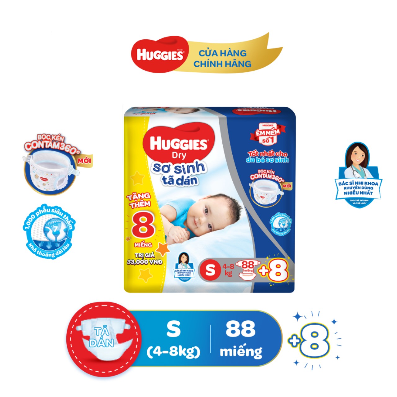 (HÀNG TẶNG) - TÃ DÁN HUGGIES SIZE S80+2, S54 +6 MIẾNG