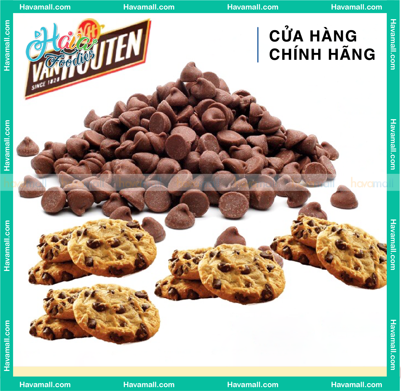[CHỈ GIAO HỎA TỐC TẠI HCM] Socola Compound Đen Dạng Chip Túi 1kg – Van Houten Semi Sweet Baking Chips
