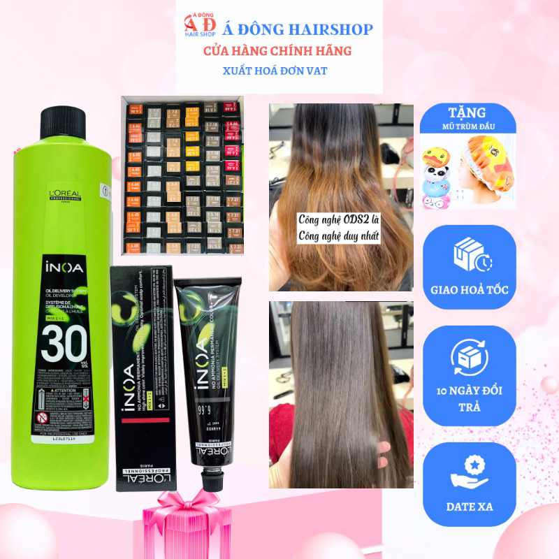 Thuốᴄ nhuộm tóc cao cấp L'Oreal Inoa phủ bạc thời trang không mùi, không rát da đầu 60ml + Oxy