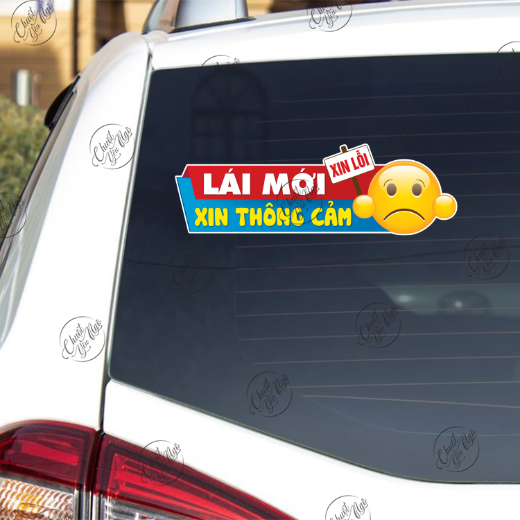 Combo 2 miếng decal xin lỗi lái mới xin thông cảm sticker chống nước logo dán xe trang trí ô tô chất lượng cao