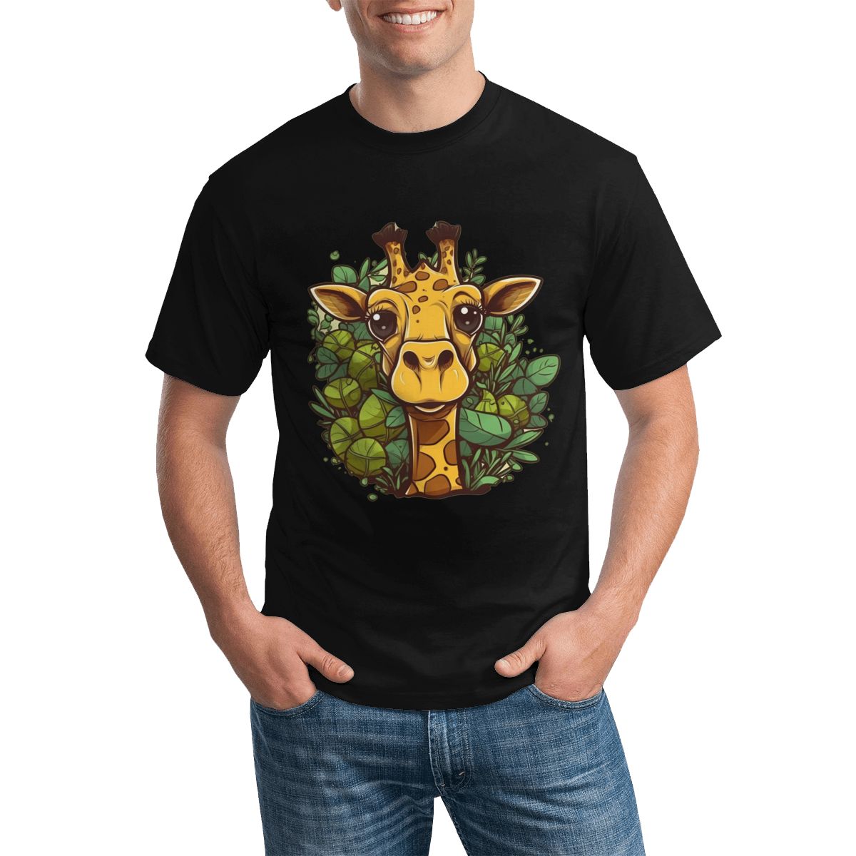 Giraffe Vintage T Shirt For Mens Cute Cartoon Essential Design T