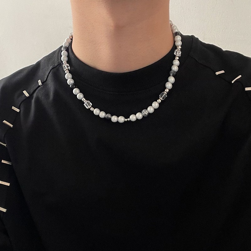 Time%20Offer%E3%80%91Reflective%20Pearl%20Stitching%20Cross%20Niche%20Clavicle%20Chain%20Men's%20Hip%20Hop%20Style%20Women's%20Chain%20-%20Image%203