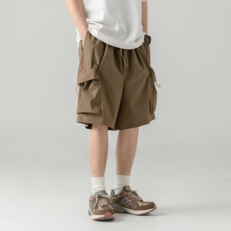 EERSHENSHI Men's cargo shorts-Men's Japanese style light outdoor functional cargo shorts Straight fit casual large pocket cargo shorts