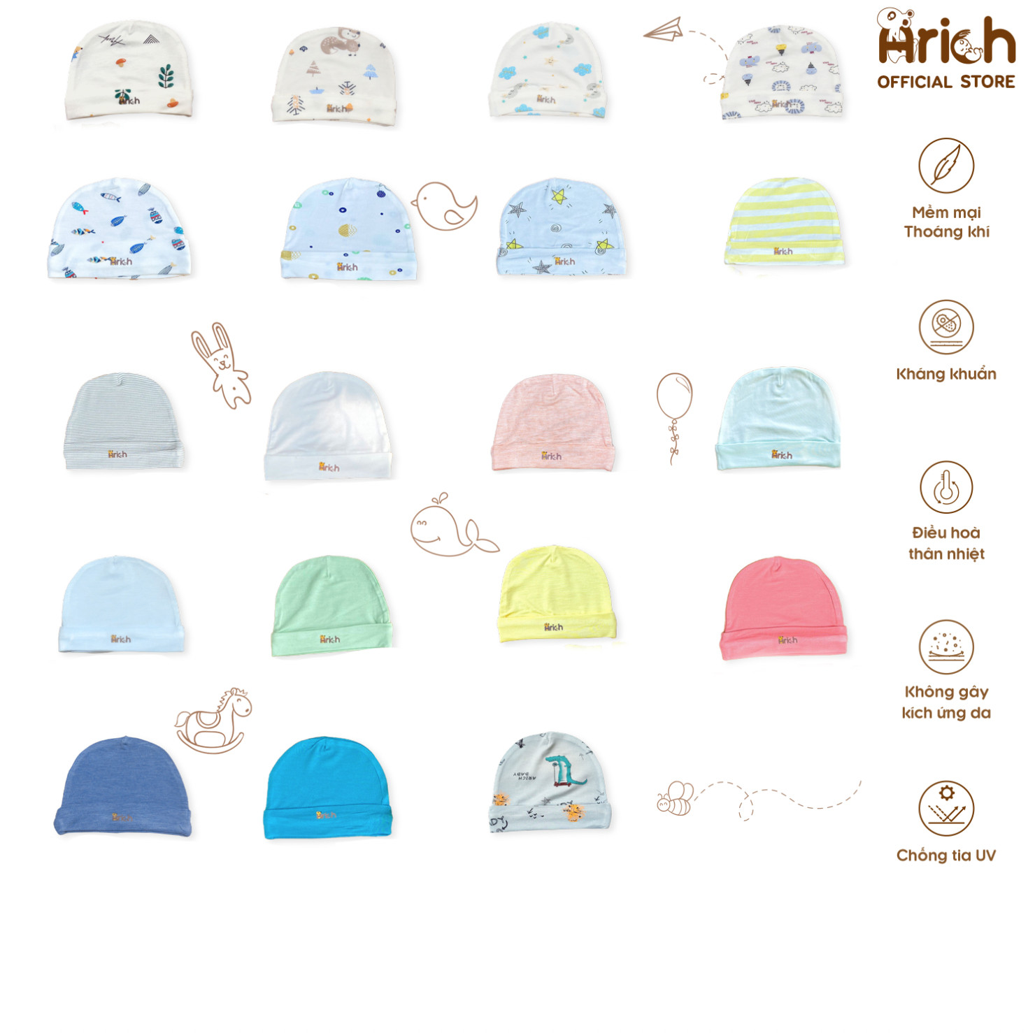 Mũ sơ sinh Arich họa tiết cho bé yêu