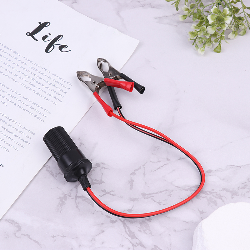 1Pc Power Car Cigarette Lighter Female To Alligator Clip Extension Connector To Terminal Clip-on Battery Adapter Auto Socket Creek. 