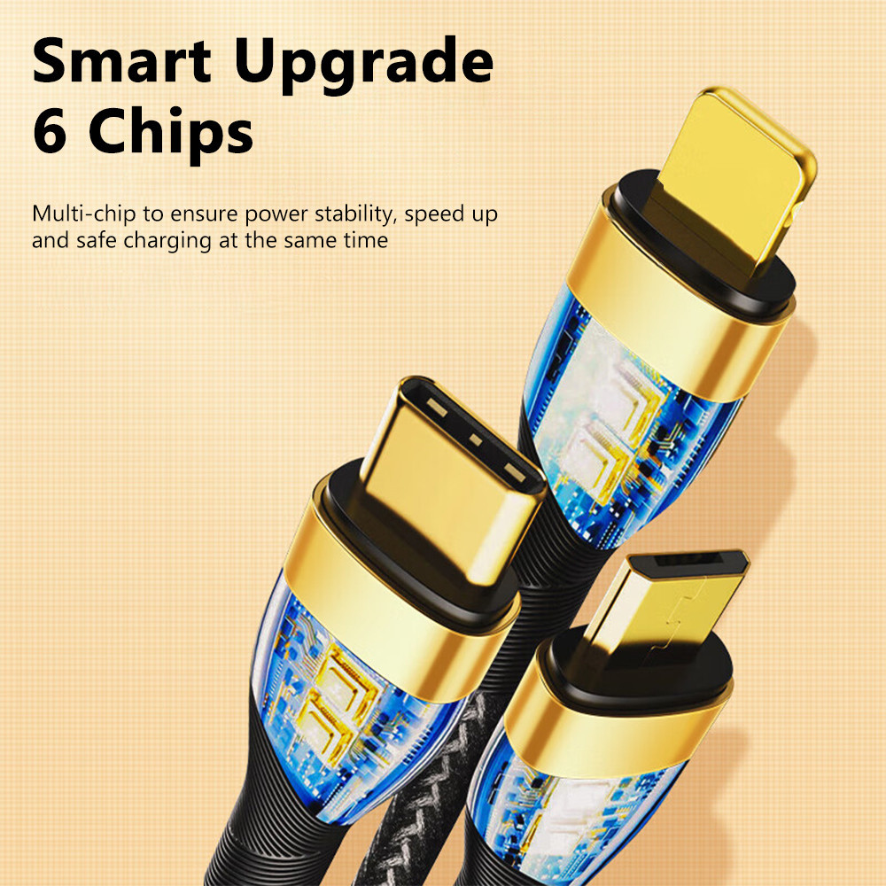 【COD】6A 100W USB Charge Cable 3-in-1 Micro USB Type C Fast Charging Cable Wire