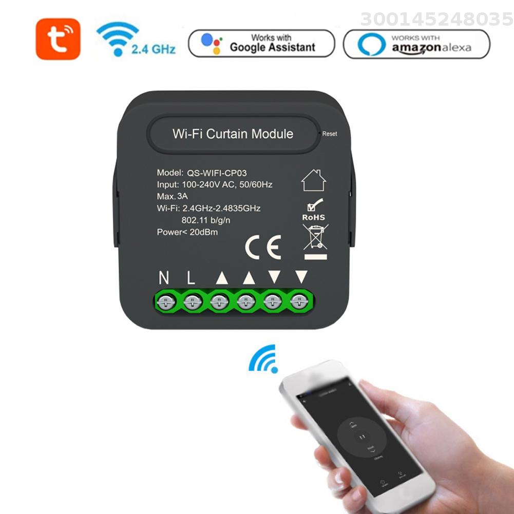 QS--CP03 Tuya Intelligent Curtain Switch Module Home Curtain Modification Module Mobilephone Device Sharing Timing Function APP Remotes Control Compatible with Alexa Home Voice Control