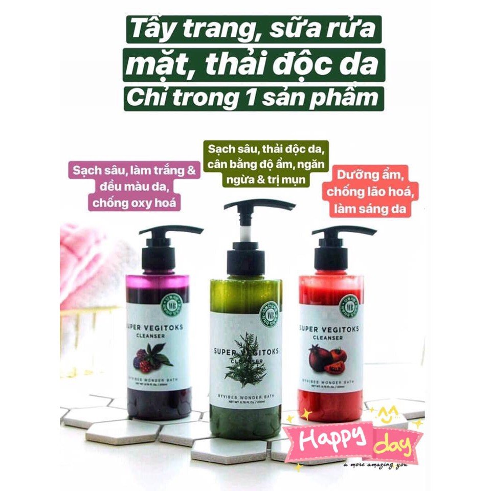 Sữa Rửa Mặt Rau Củ 3 in 1 Tẩy Trang - Rửa Mặt - Thải Độc Tố Wonder Bath Super Vegitoks Cleanser 300ml [3 Phân Loại]