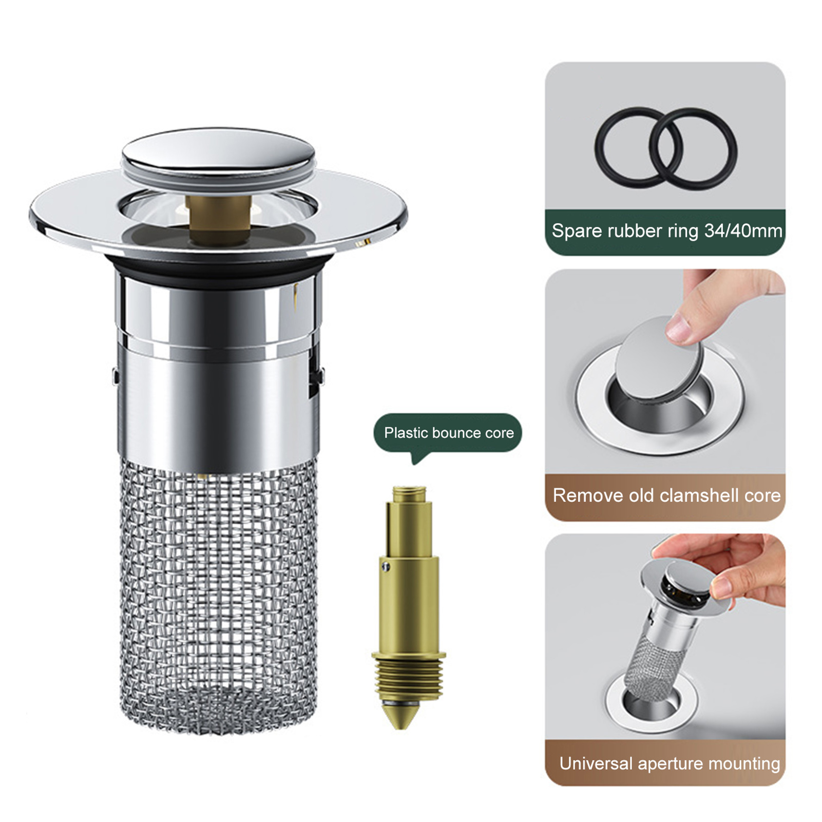 Low-maintenance Bathroom Sink Stopper Drain Stopper for Bathroom Sink Stainless Steel Bathroom Sink Stopper with Hair Catcher Universal Anti-clog Drain Filter for Home