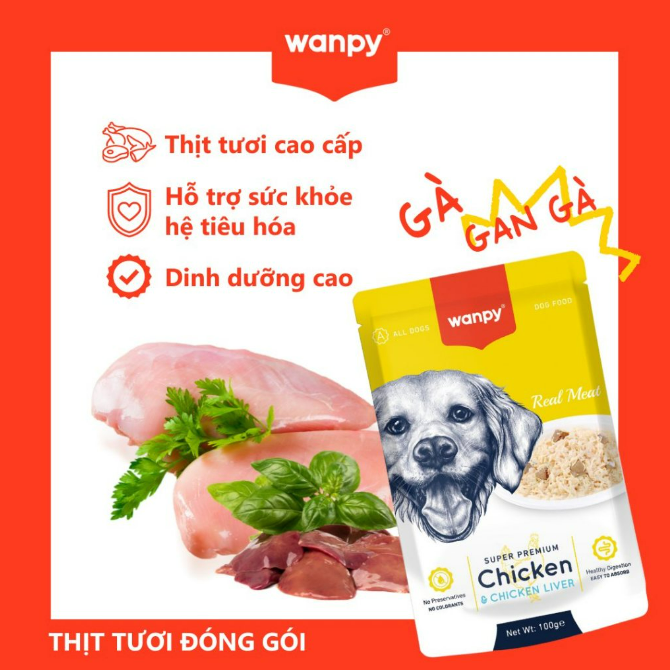 [For Dog] Pate Cho Chó Wanpy Super Premium Gói 100g - Pate Wanpy Chó Real Meat