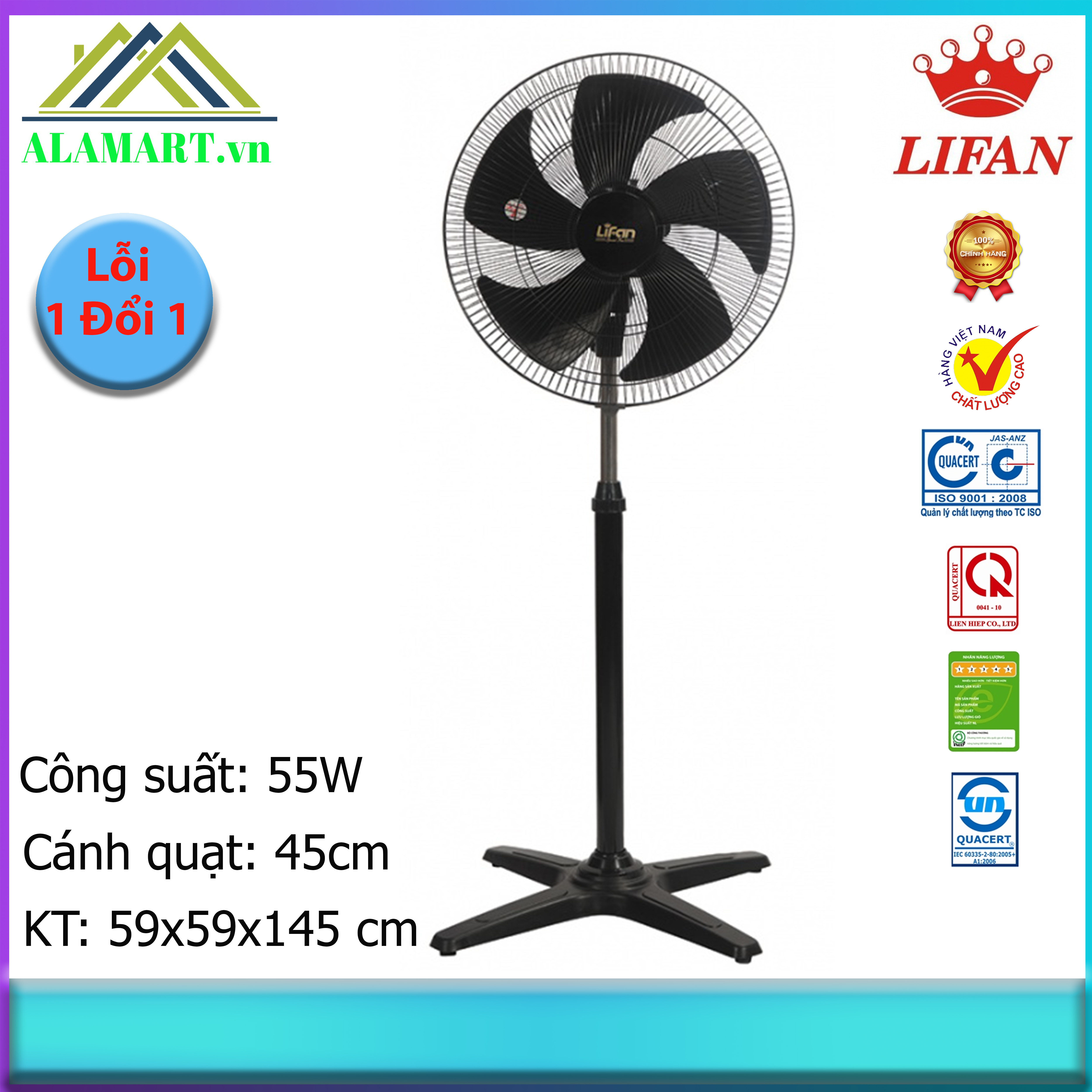 Quạt đứng công nghiệp lifan đ-18cxn , sải cánh 45cm