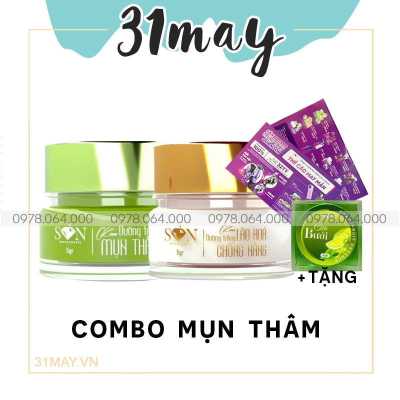 Combo kem face mụn thâm + kem face dưỡng trắng da son cosmetic chính hãng - tặng cao bưởi