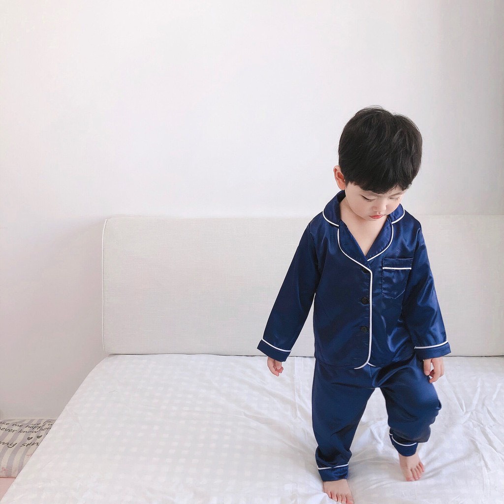 Bộ Pizama Lụa Satin Trơn Cho Bé ( 8 - 30kg ) - MonMonKid
