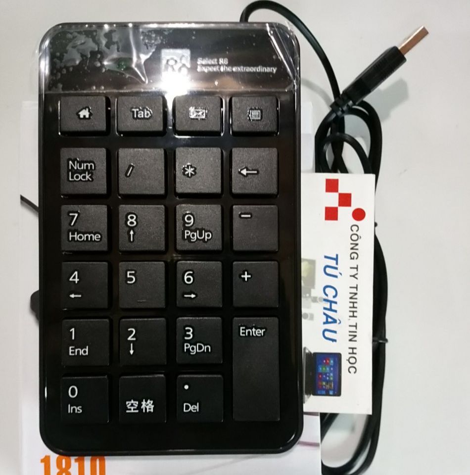 Bàn phím số Numeric Keypad R8 1810 (Chuẩn cắm USB, cáp dài 1.4m) (Phím số)