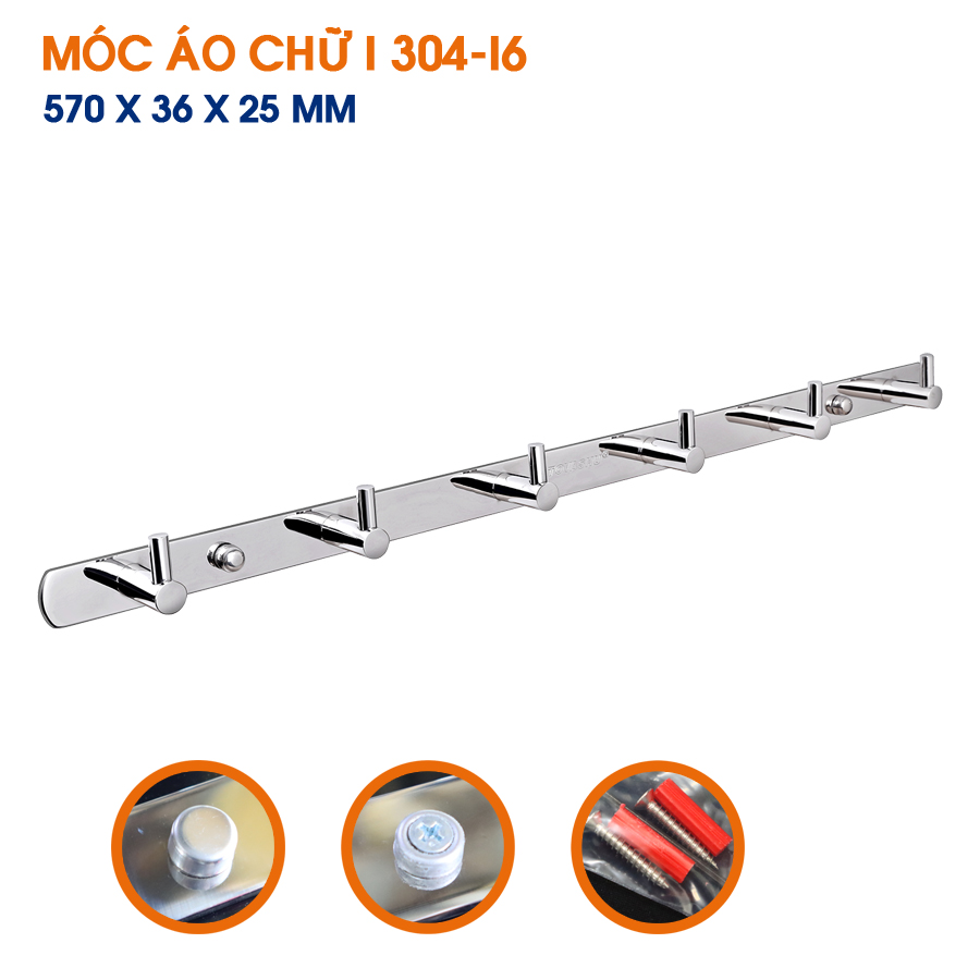 Móc áo I 4 móc, 5 móc và 6 móc inox 304-I TOVASHU (Inox 304 - Bảo hành 20 năm)