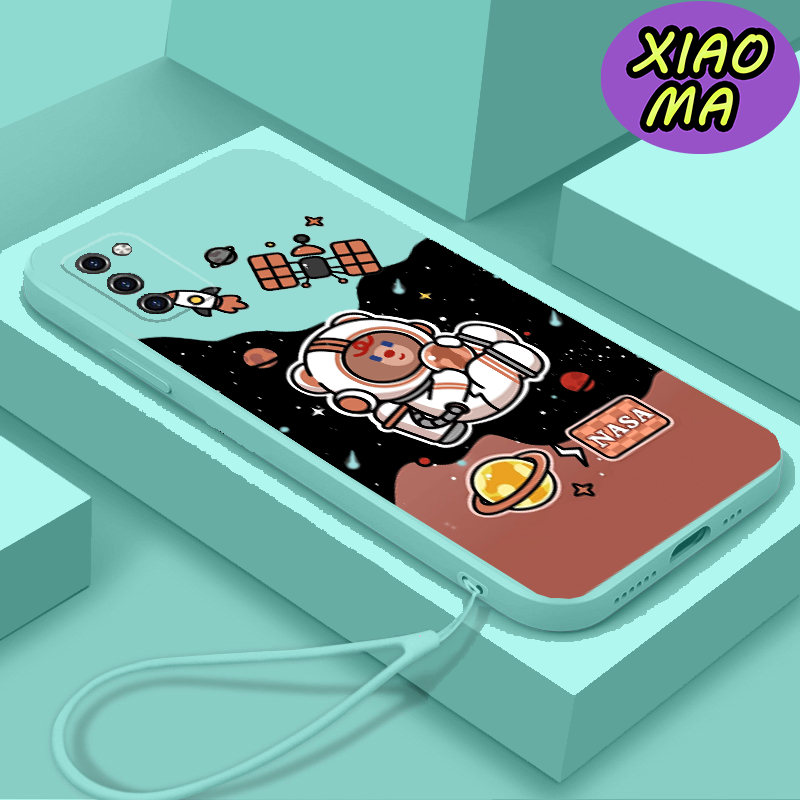 For Samsung A02S CellPhone Case Cute Bear Universe Moon Pattern Candy Color Phone Case