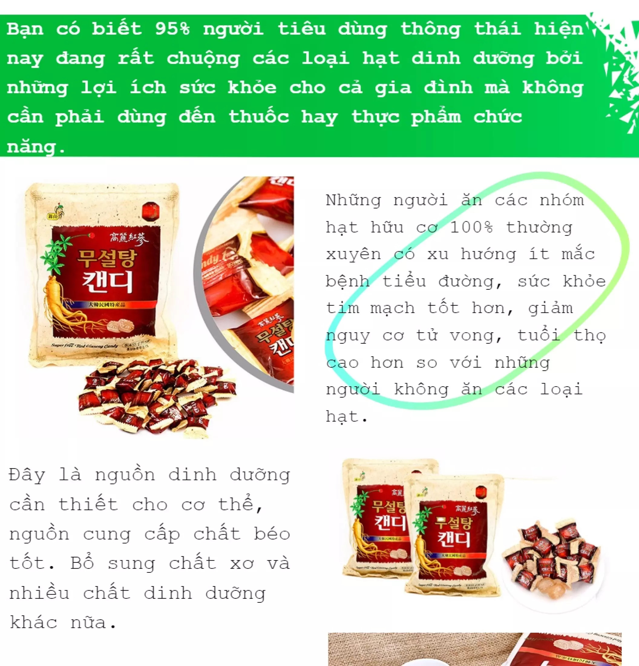 Kẹo sâm Không Đường Hàn Quốc Bịch 500g -THƯỢNG HẠN