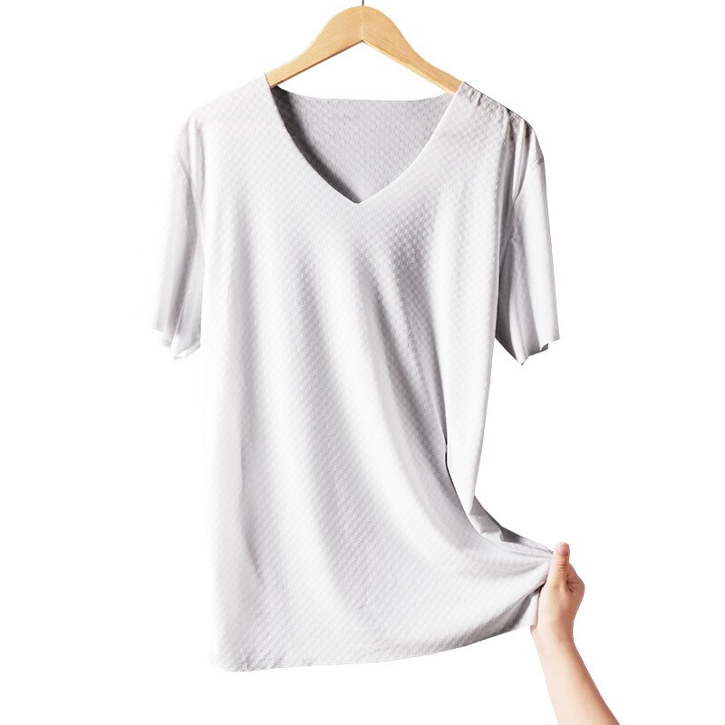 Mens Seamless Ice Silk Thin Undershirts Summer T Shirt Stretch V